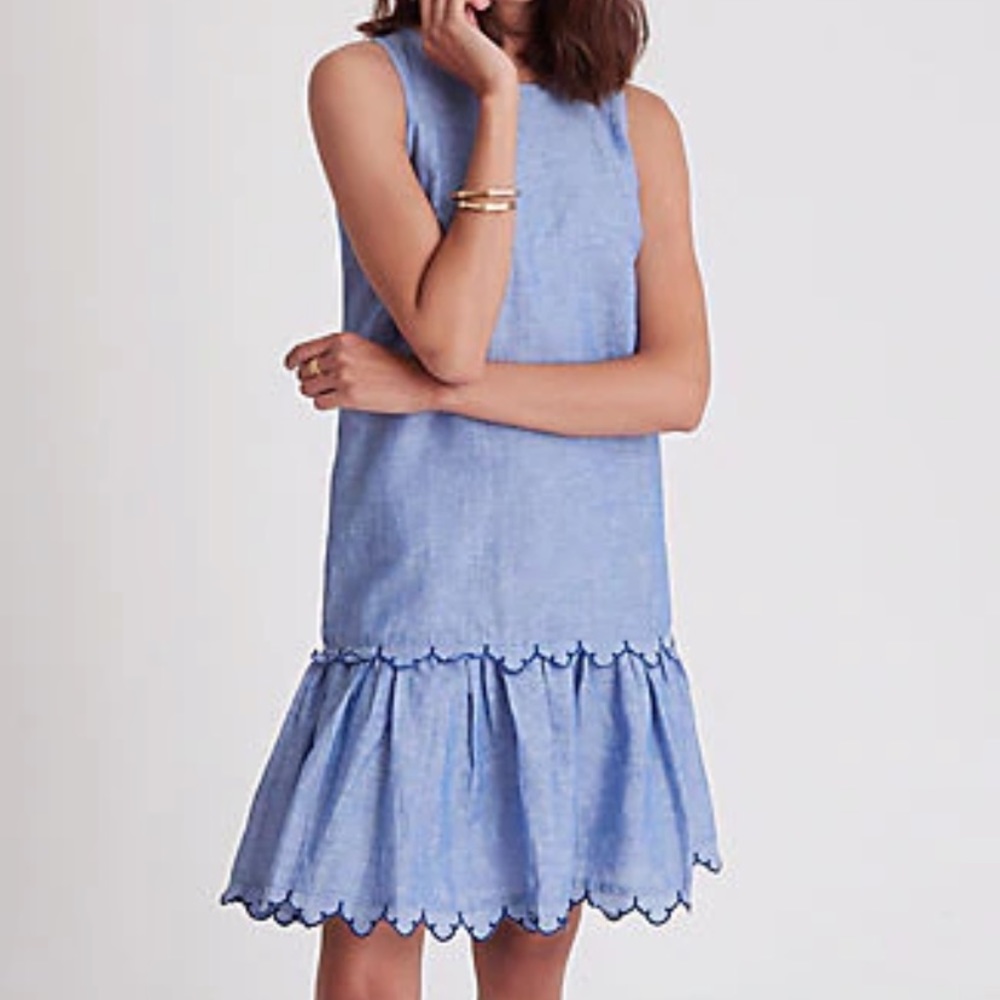Ann Taylor Flounce Chambray Linen Dress